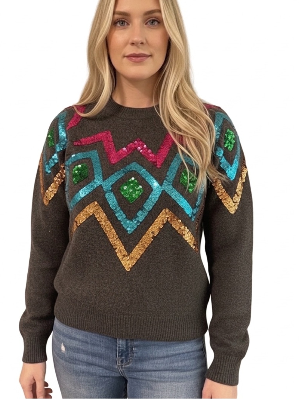 NWT Colorful Geometric Sequin Sweater